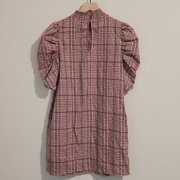 GB Gianni Bini Pink Plaid High Neck Puff Sleeve Dress Size Small - Picture 8 of 8